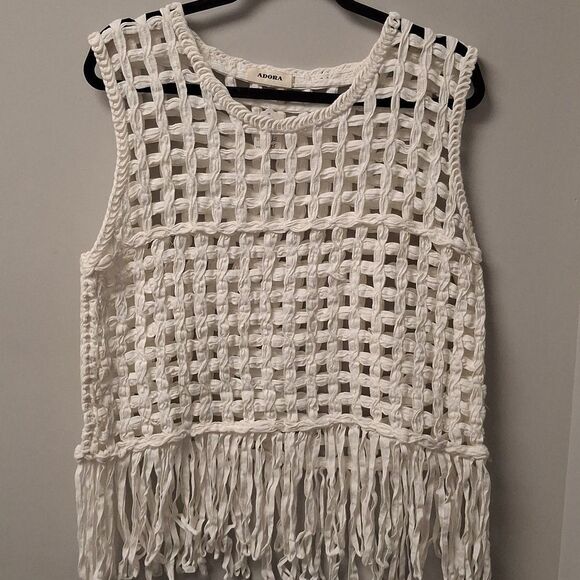 Adora Crochet Fishnet Top Women White Cover Up - Picture 1 of 6